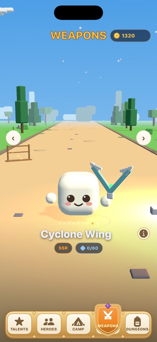 The Weapons page showing Cyclone Wing